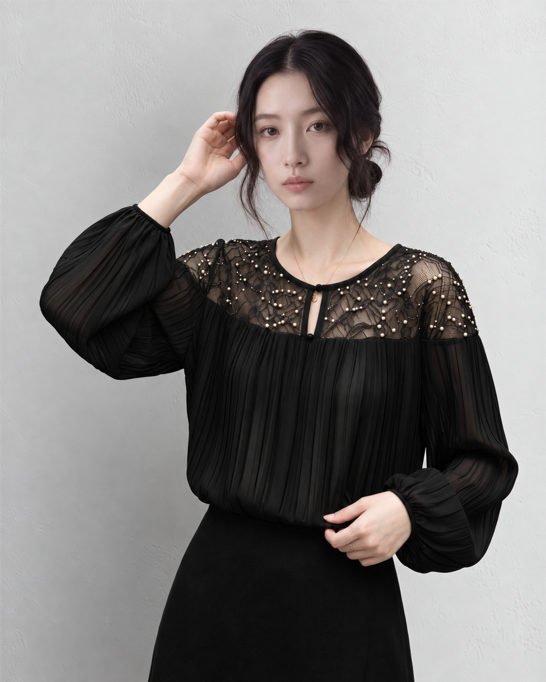 「兩色」「秋季新品 」S-2XL 釘珠刺繡壓褶襯衫