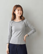 「秋季新品 」S-XL 灰色修身撞色滾邊插肩長袖打底T恤