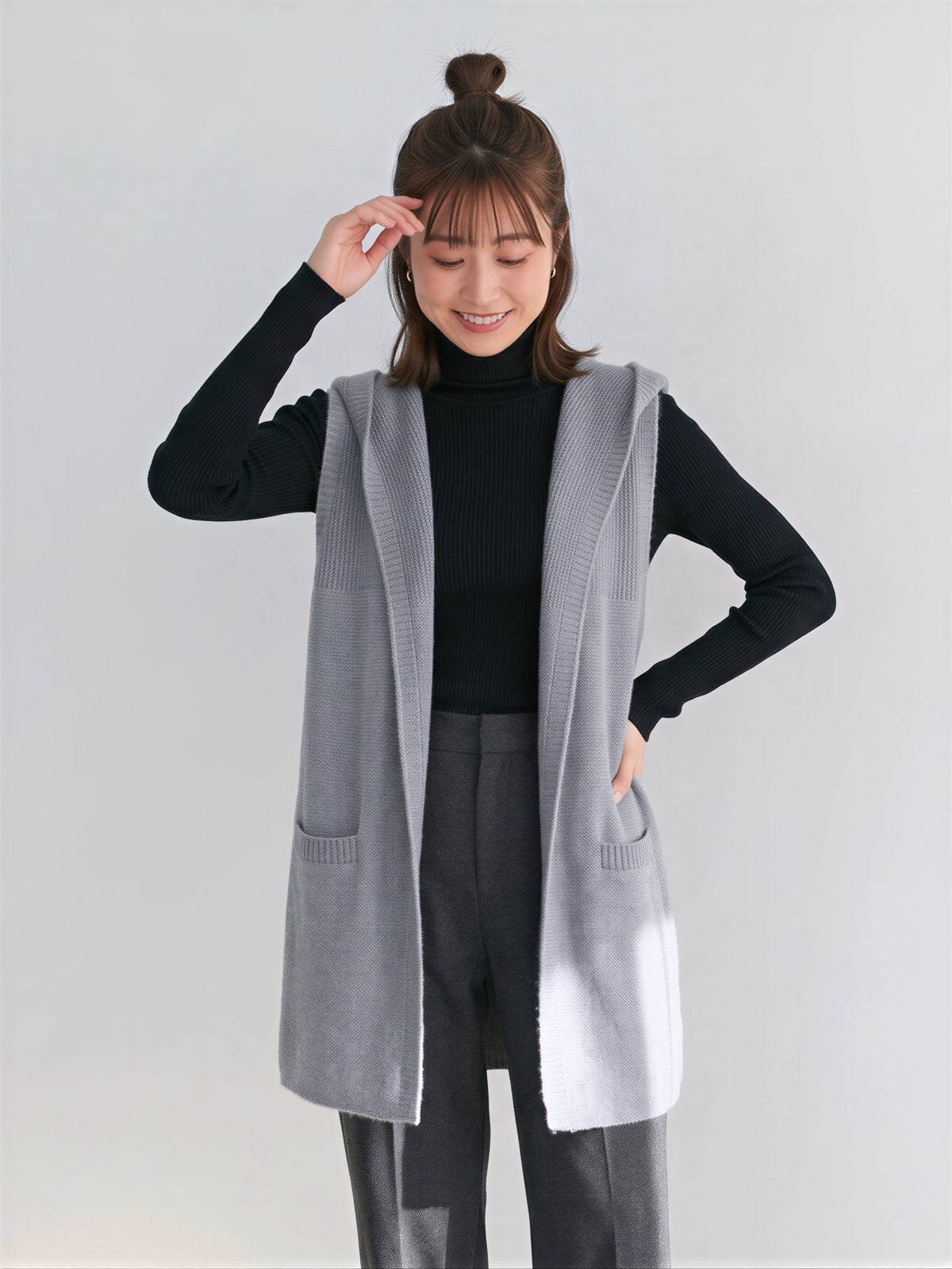 「秋季新品 」「3色」連帽開襟長版背心
