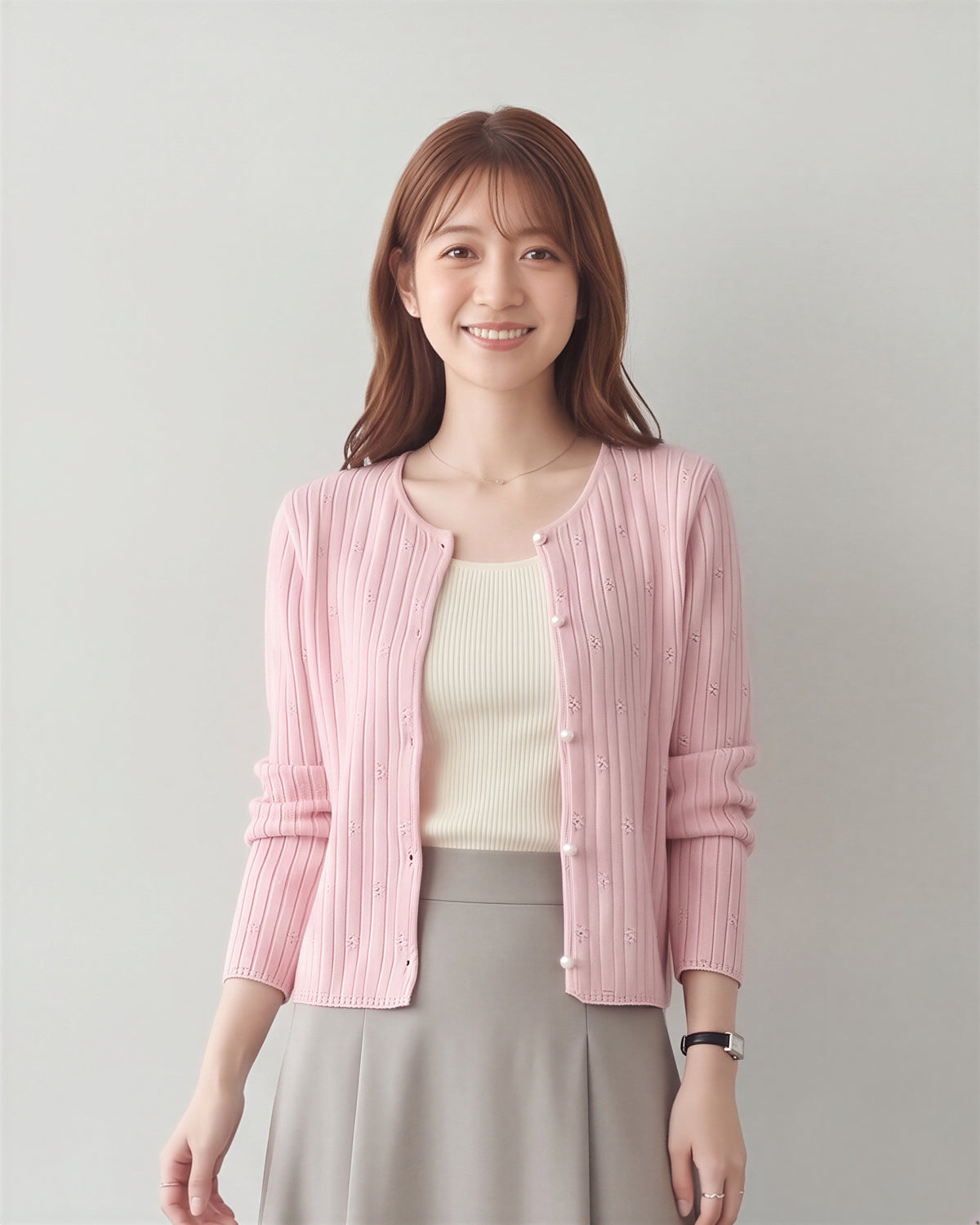 「秋季新品 」坑條立體紋針織開襟衫