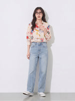 「秋季新品 」S-XL 米色塗鴉印花寬鬆襯衫