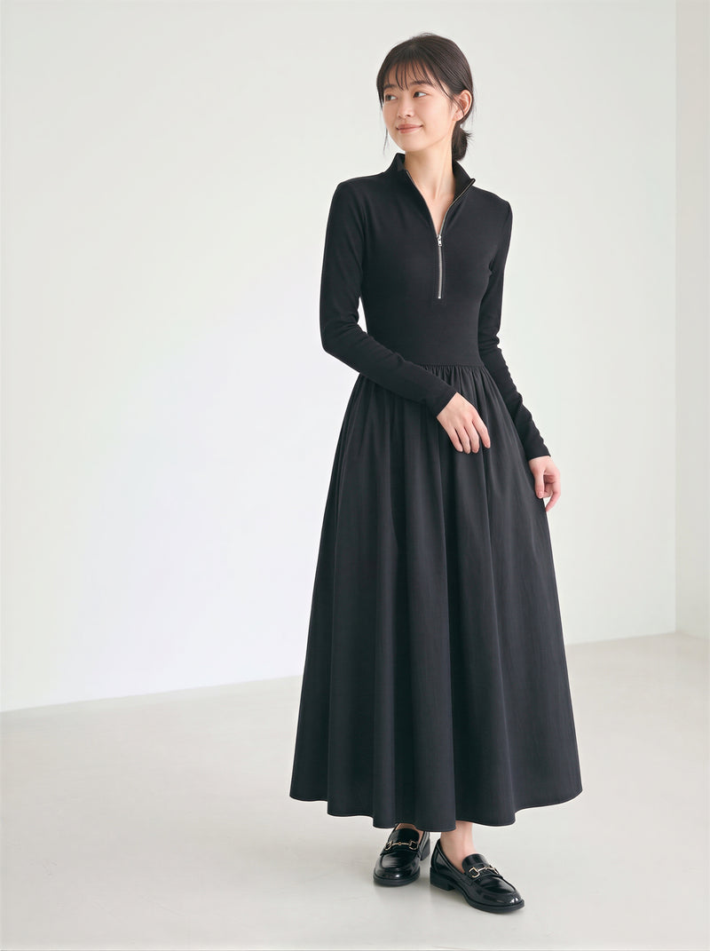 「秋季新品 」「兩色」S-XL 收腰拉鍊大擺Polo領洋裝