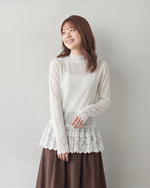 「秋季新品 」 S-XL 白色蕾絲拼接 | 木耳邊疊穿內搭長袖上衣