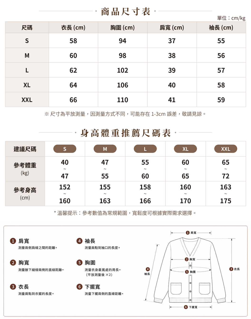 「3色」S-2XL 立體紋理短版 | 拉鍊針織開襟衫 size chart 1