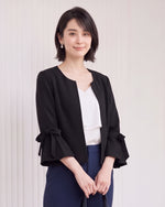 「秋季新品 」「3色」S-2XL 圓領荷葉袖綁帶西裝外套