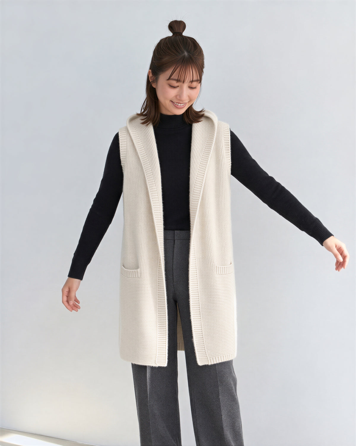 「秋季新品 」「3色」連帽開襟長版背心