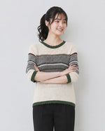 「秋季新品 」條紋拼接 波浪邊 修身針織衫