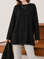 「秋季新品 」「兩色」S-2XL 寬鬆落肩開衩長袖T恤