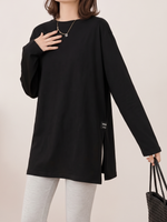 「秋季新品 」「兩色」S-2XL 寬鬆落肩開衩長袖T恤