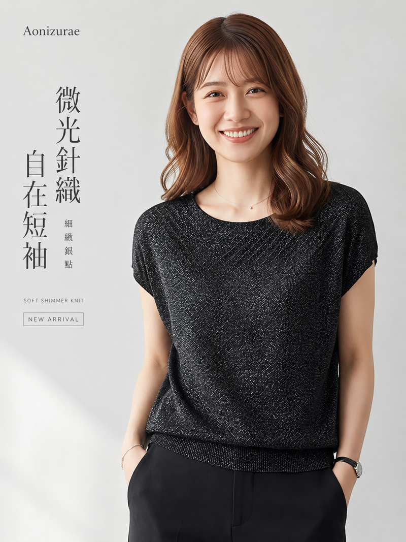 夏日冰涼天絲 | 鏤空拼接閃感寬鬆針織衫