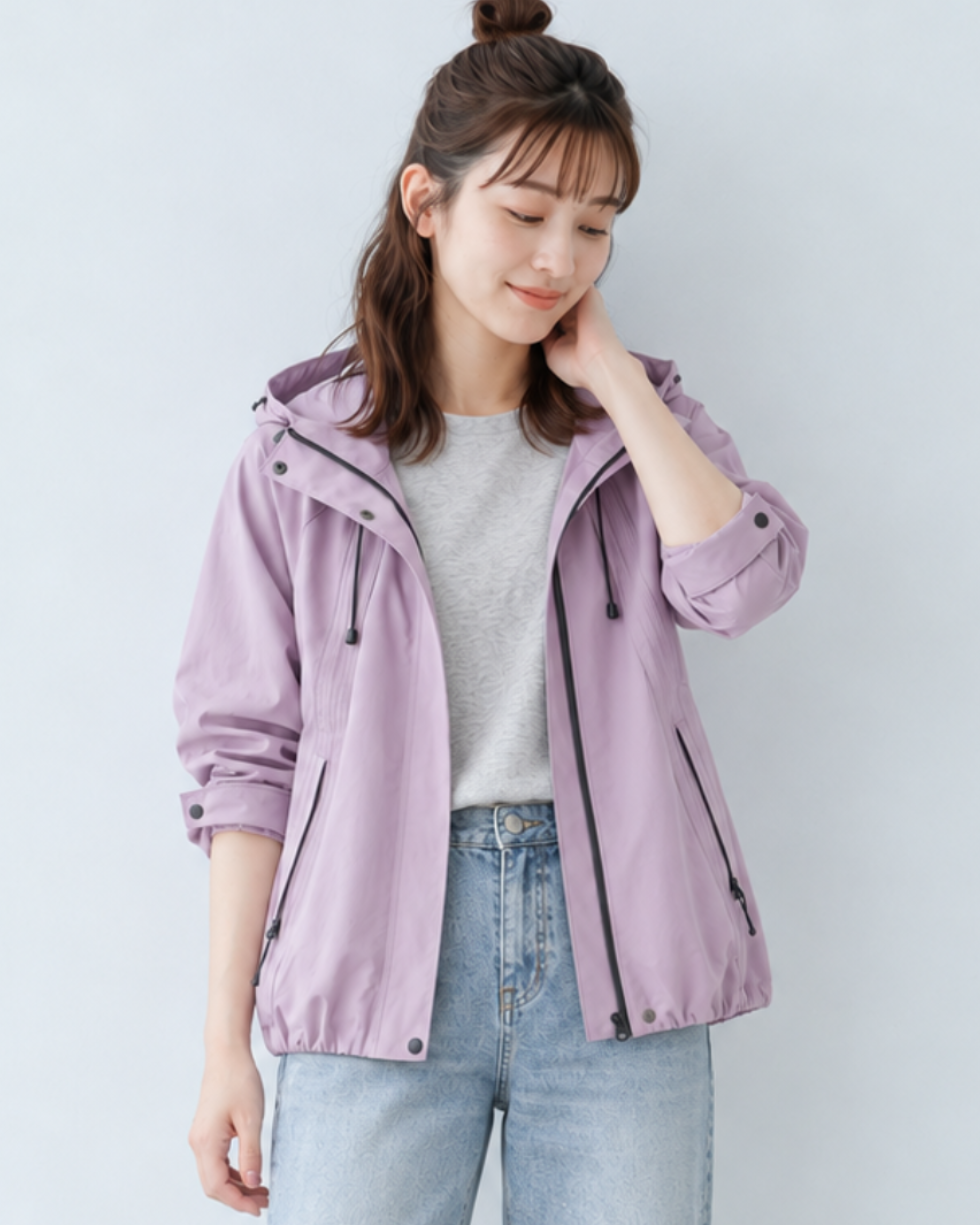 「秋季新品 」 S-XL 淺紫色 連帽抽繩寬鬆風衣