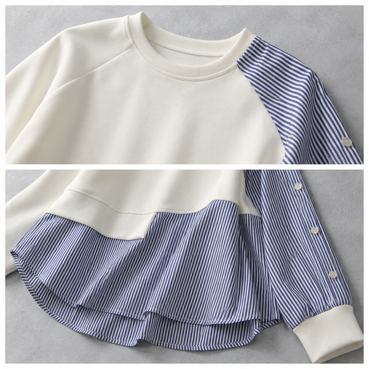 「兩色」「秋季新品 」 S-2XL 拼接條紋寬鬆衛衣