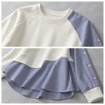 「兩色」「秋季新品 」 S-2XL 拼接條紋寬鬆衛衣