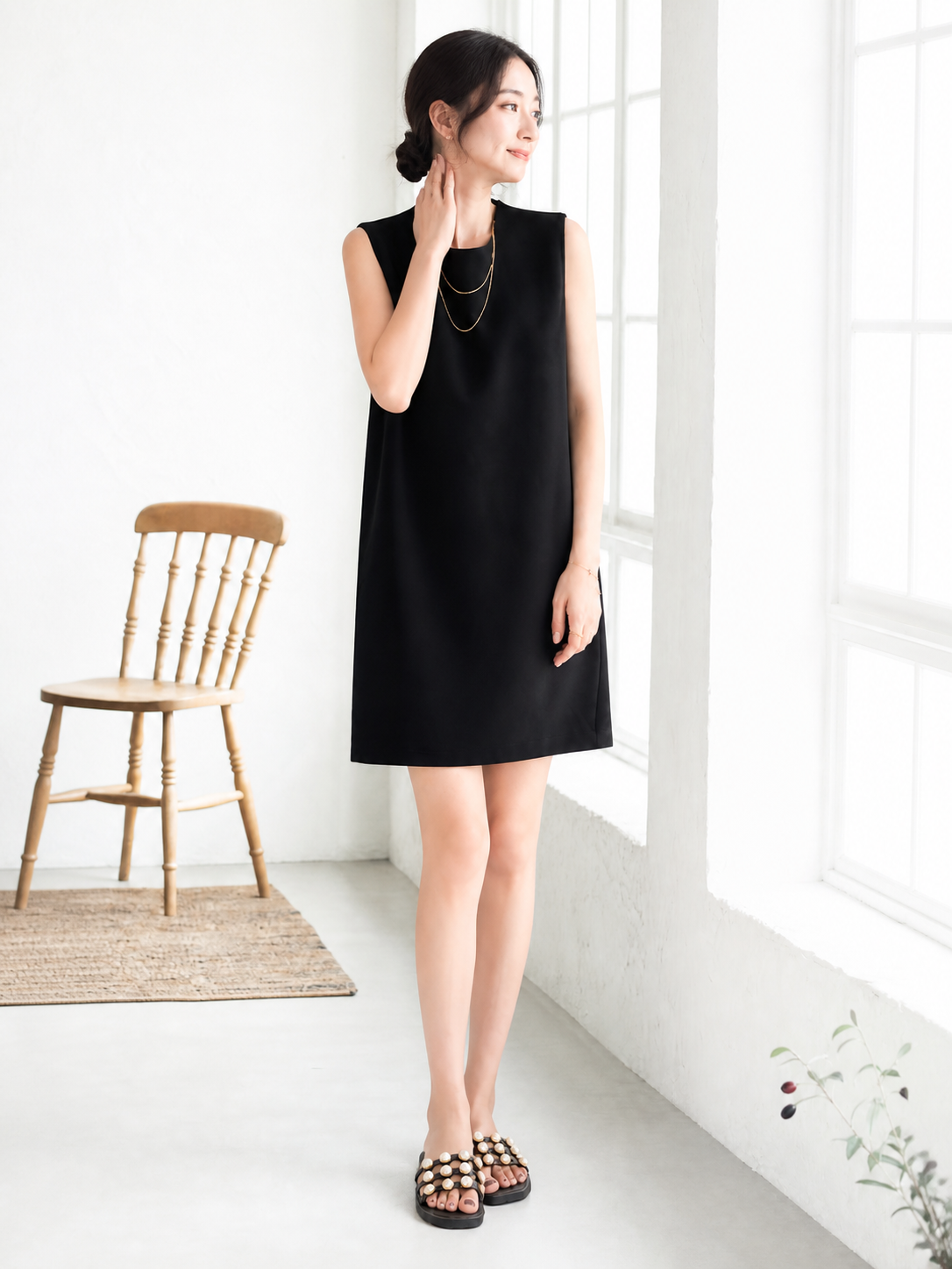 S-XL 「兩色」圓領直筒寬鬆無袖洋裝