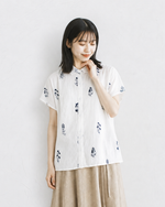 「兩色」M-3XL 小圓領 | 印花寬鬆短袖襯衫