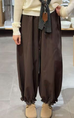 春季高腰抽繩 立體拼接 束口闊腿褲