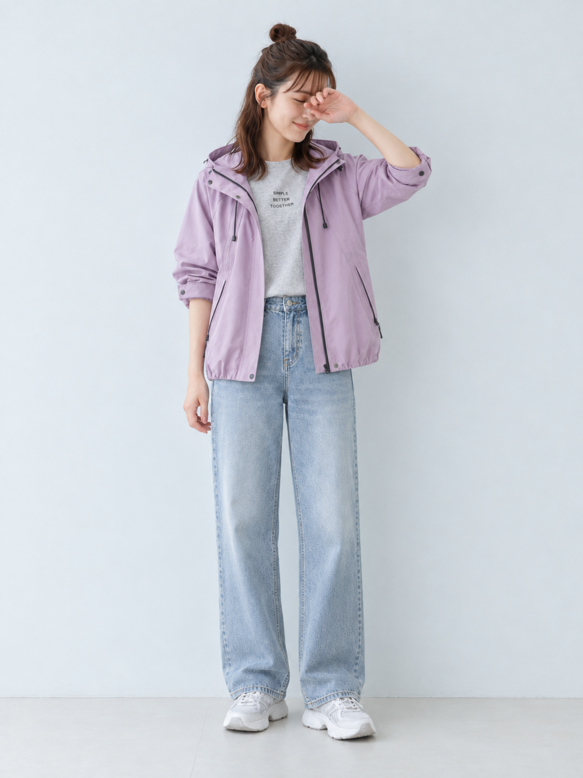 「秋季新品 」 S-XL 淺紫色 連帽抽繩寬鬆風衣