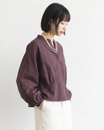 「秋季新品 」「兩色」 S-XL 立領收腰燈籠袖襯衫