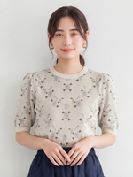 小碎花提花泡泡袖針織上衣