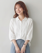 「3色」M-2XL 七分袖苧麻襯衫 法式琴褶文藝復古寬鬆棉麻上衣