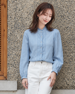「兩色」「秋季新品 」S-2XL 品質全棉甄選 | 木耳邊立領壓褶襯衫