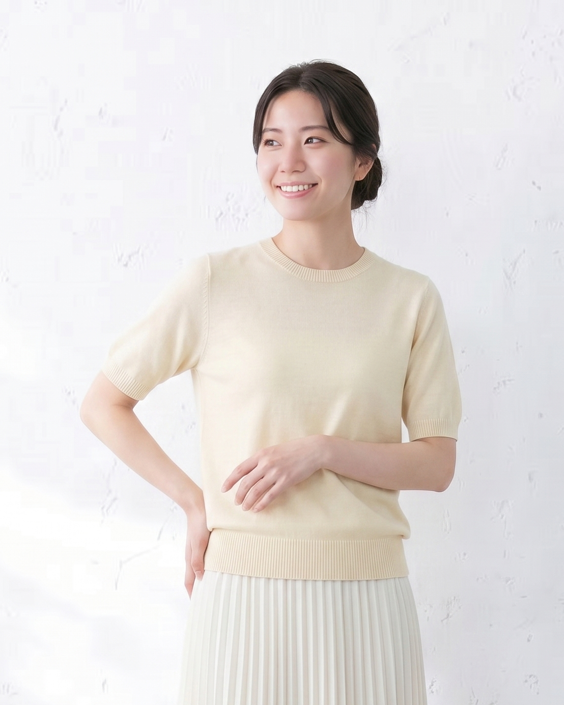 全棉舒適 圓領修身羅紋針織短袖