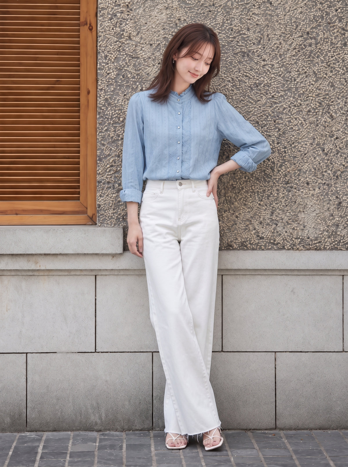 「兩色」「秋季新品 」S-2XL 品質全棉甄選 | 木耳邊立領壓褶襯衫