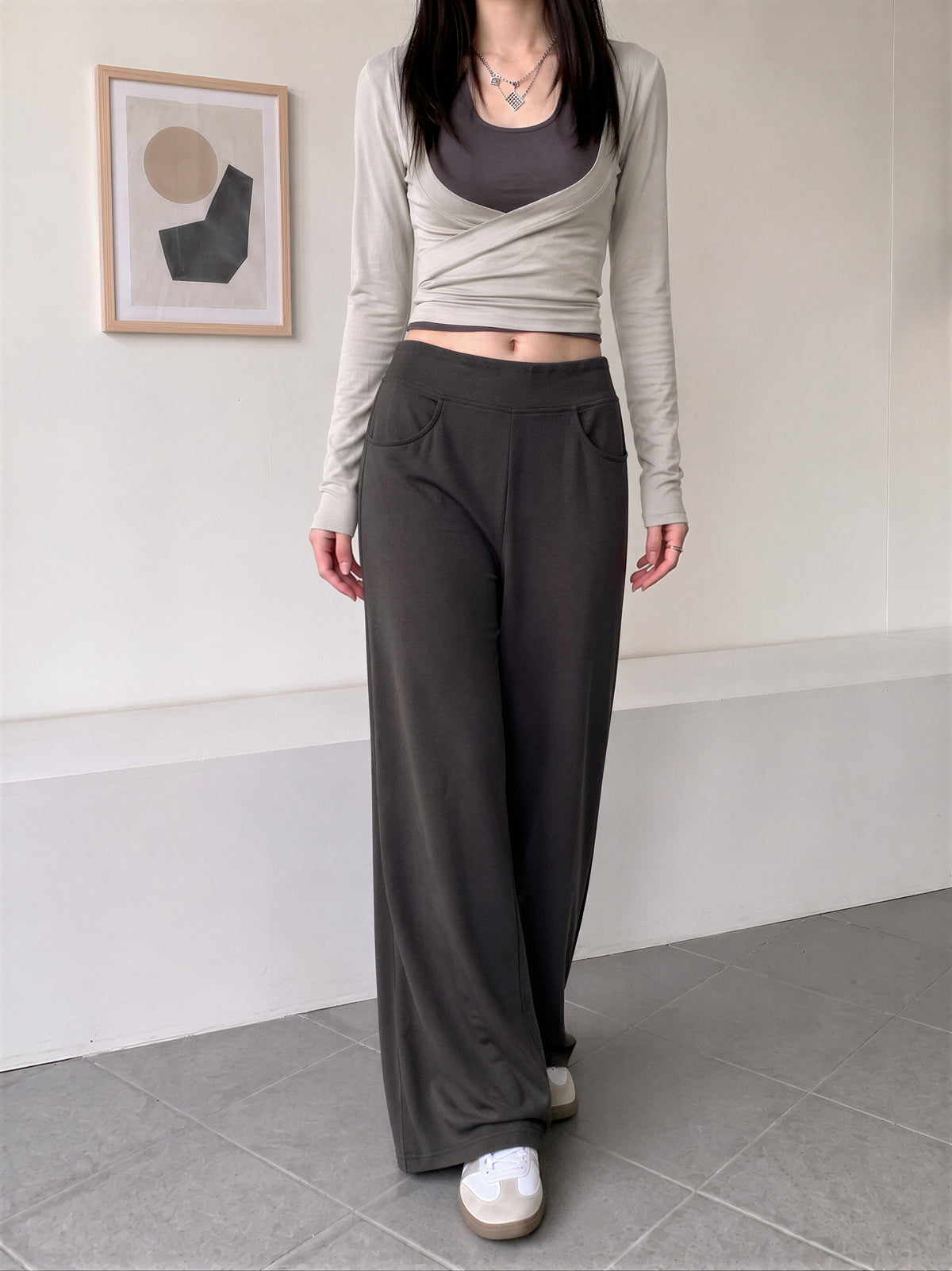 「秋季新品 」「3色」S-XL 高腰垂墜感直筒寬褲