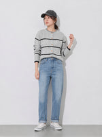S~XL 灰色圓領條紋針織開襟衫