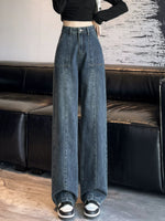 「秋季新品 」 XS-2XL 高腰直筒寬褲牛仔褲