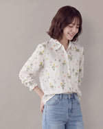 「秋季新品 」M-2XL 精選優質全棉 碎花木耳邊白色襯衫