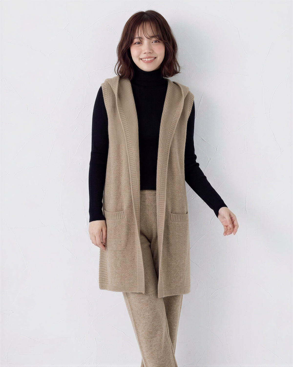 「秋季新品 」「3色」連帽開襟長版背心