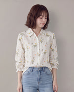 「秋季新品 」M-2XL 精選優質全棉 碎花木耳邊白色襯衫