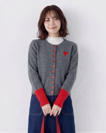 「秋季新品 」撞色羅紋愛心刺繡針織開襟衫