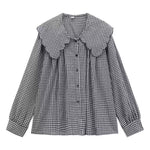「秋季新品 」黑白格紋娃娃領襯衫