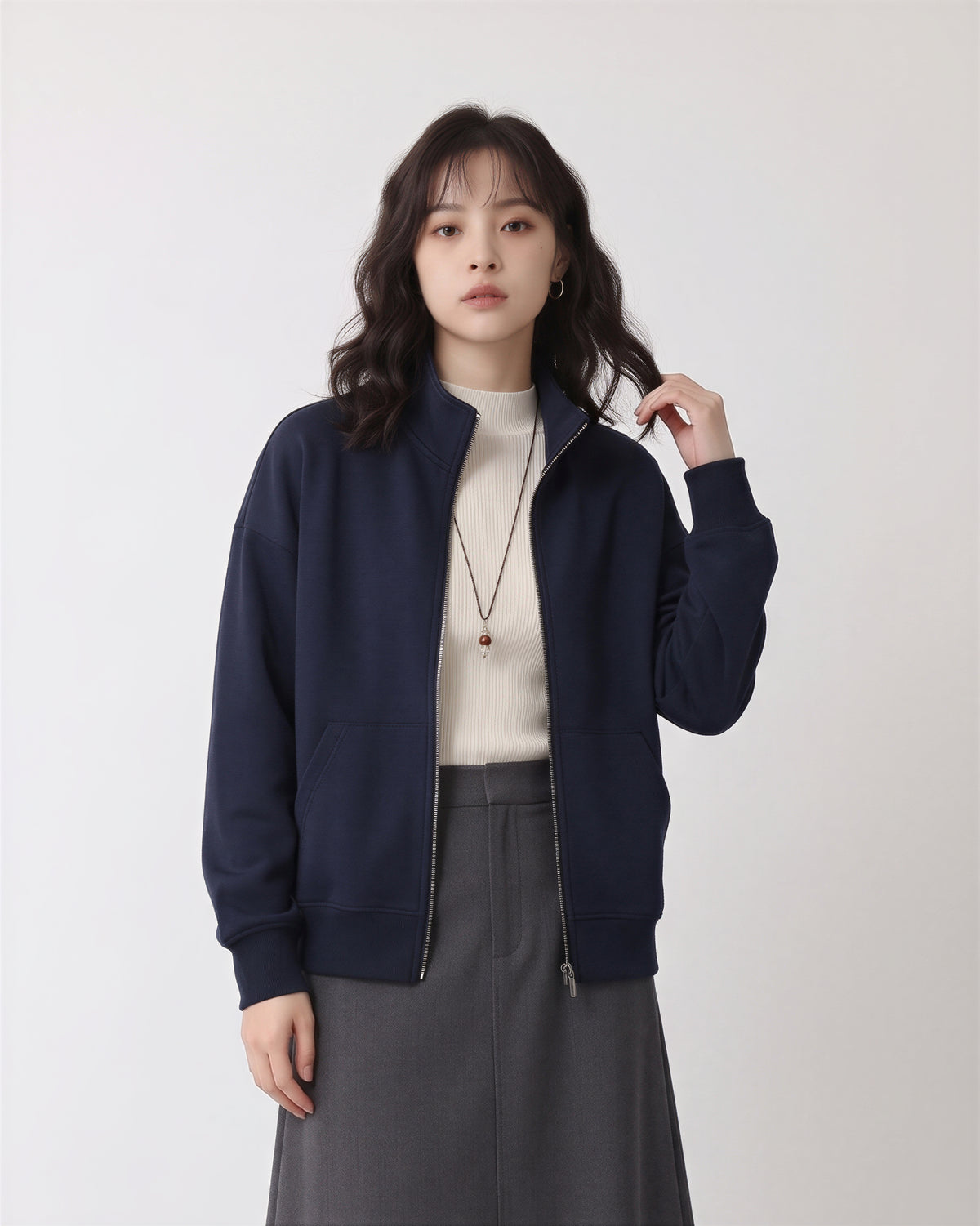 「秋季新品 」立領寬鬆拉鍊連帽外套