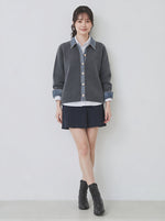 「3色」「秋季新品 」M-XL 拼接翻領短版針織開襟衫