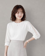 S-3XL 「秋季新品 」立體直紋 | 蕾絲拼接長袖T恤