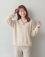 「3色」「秋季新品 」翻領V領坑條針織衫