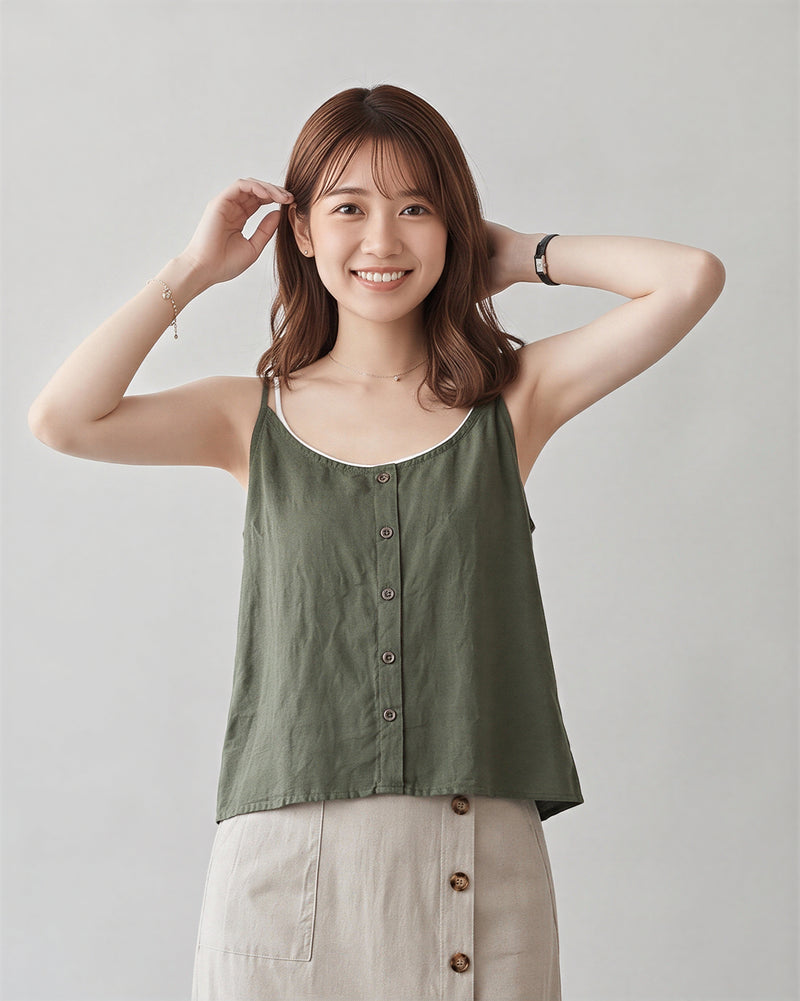 M-3XL 清涼夏日 | 細肩帶排釦寬鬆吊帶背心