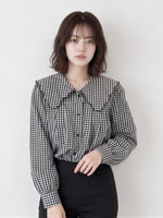 「秋季新品 」黑白格紋娃娃領襯衫