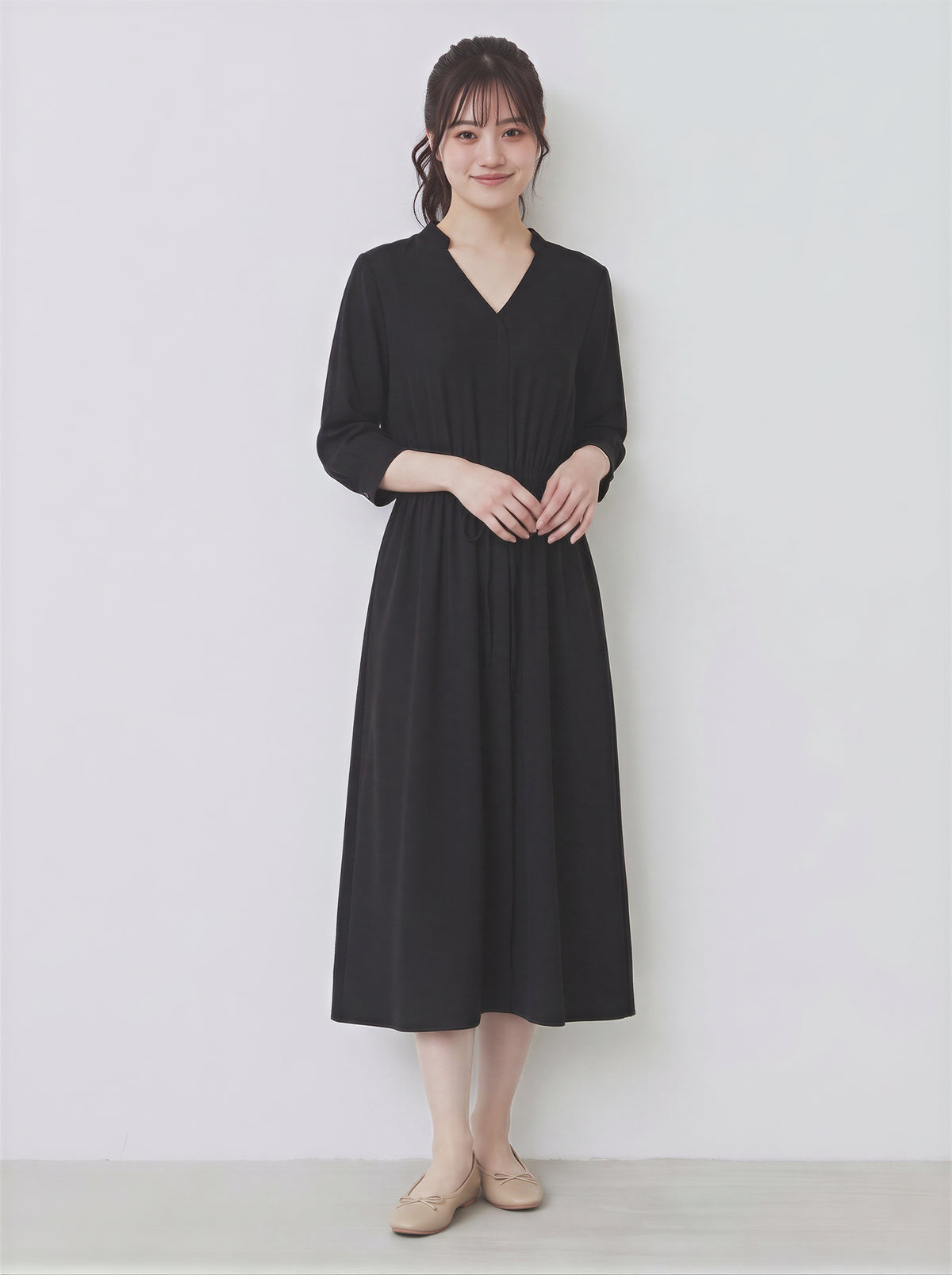 「秋季新品 」 S-2XL  V領收腰中長洋裝