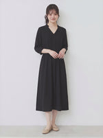 「秋季新品 」 S-2XL  V領收腰中長洋裝