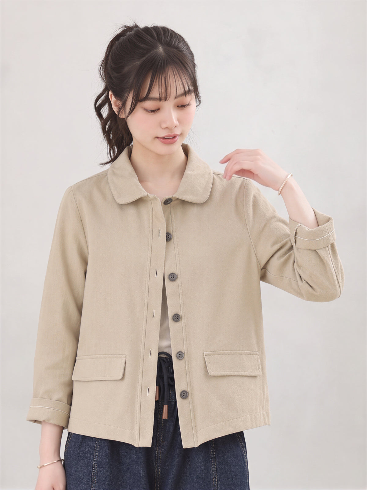 「兩色」「秋季新品 」M-2XL 翻領單排扣寬鬆外套