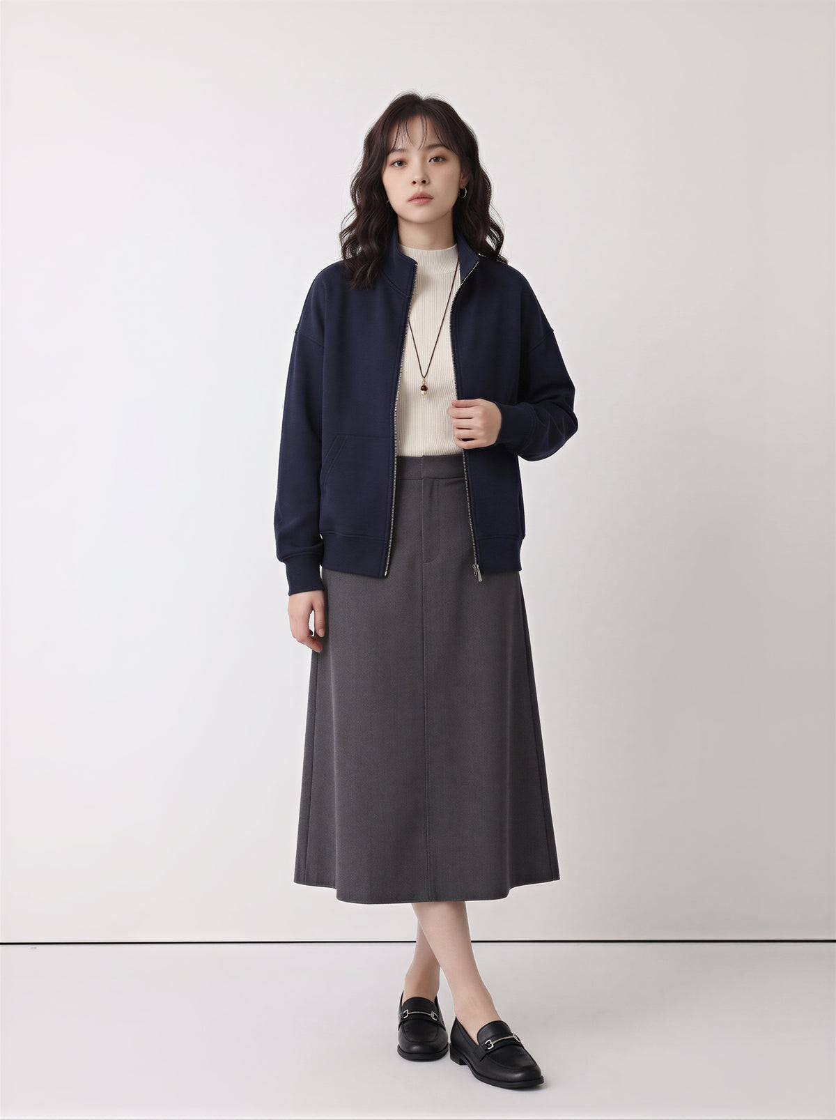 「秋季新品 」立領寬鬆拉鍊連帽外套
