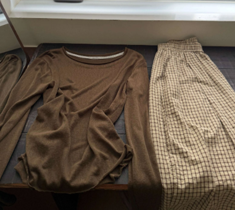 「秋季新品 」「4色」S-XL 寬鬆闊腿格紋運動褲