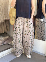 「兩色」M-2XL 植物印花寬鬆寬褲