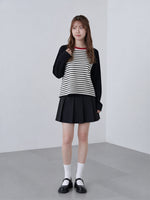 「秋季新品 」S-XL 條紋拼色插肩針織衫