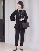 「秋季新品 」「兩色」S-2XL 品質兩件式 喇叭袖高腰剪接氣質 上衣+褲子