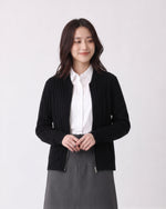 「秋季新品 」「兩色」S-2XL 直條紋修身短版針織開衫